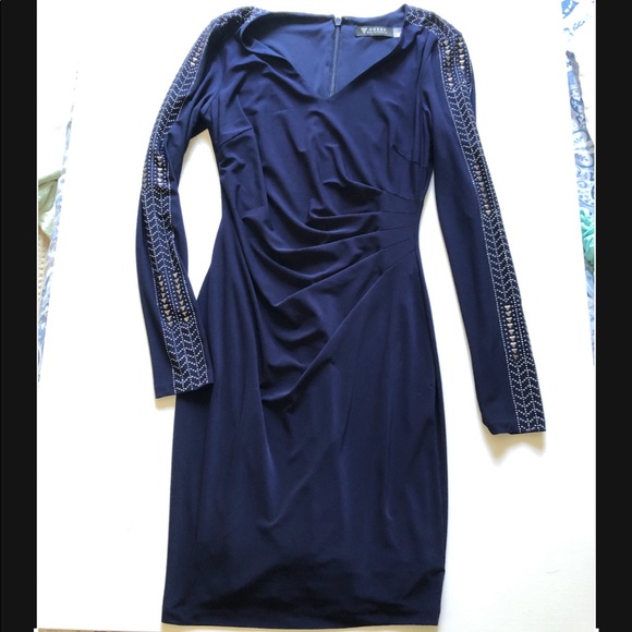 GUESS Studded Ruched Sheath Dress Long Sleeve - Picture 1 of 3